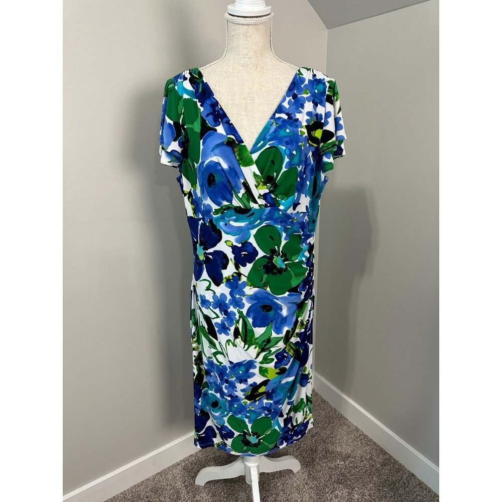 Ralph Lauren Womens Floral Dress 18 XL Blue Floral